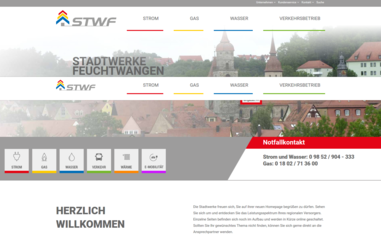 Screenshot Startseite Stadtwerke Feuchtwangen